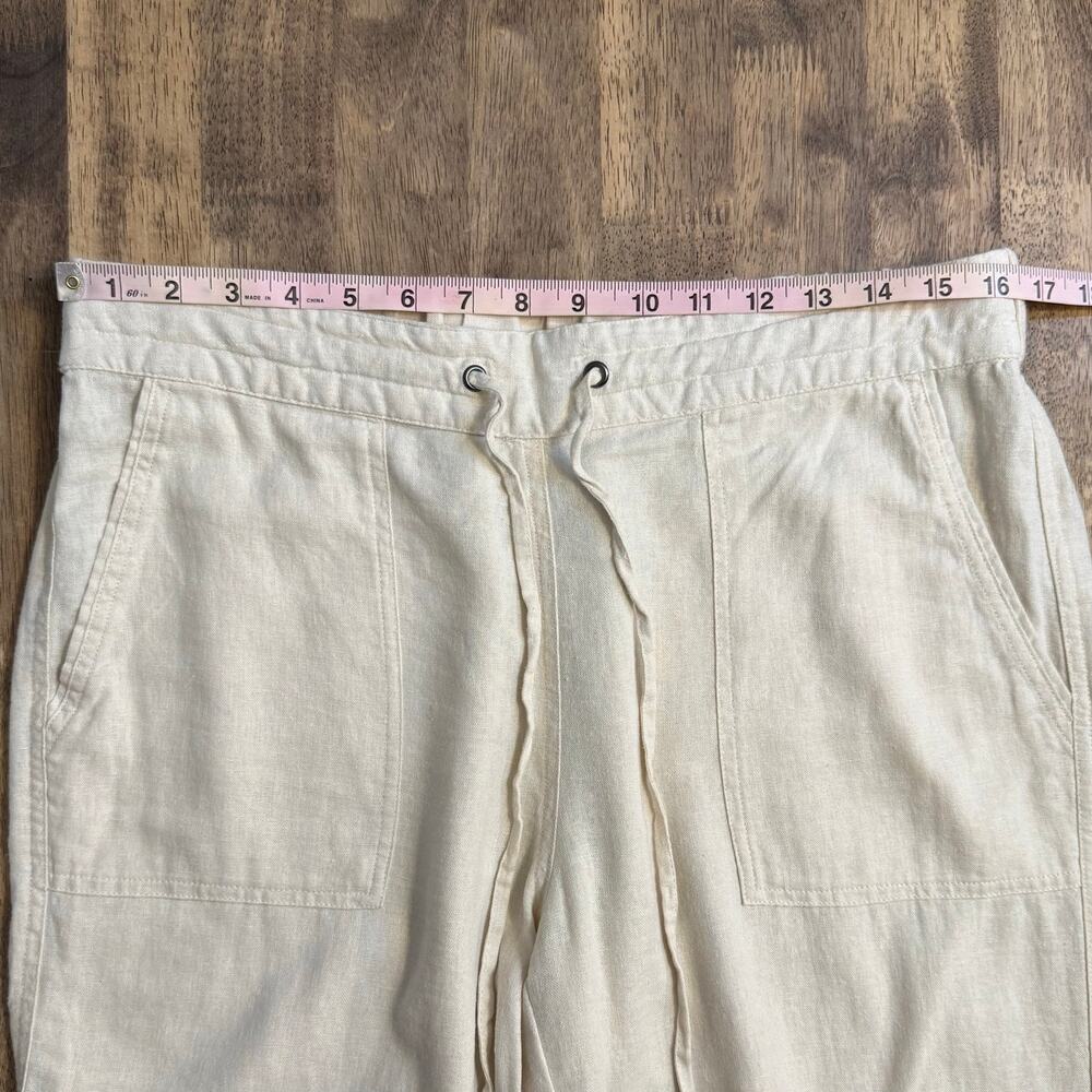 Nicole Miller Linen Pants High Rise Drawstring Summer Resort Cream Women's Large - Picture 5 of 9